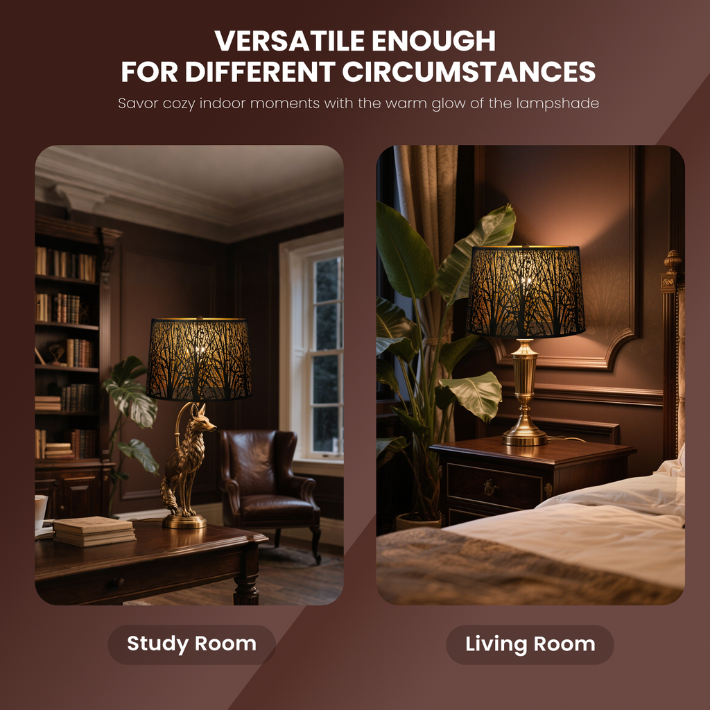 Forest Etched Lampshade – 14×16×11 Inch, Antique Bronze/Gold