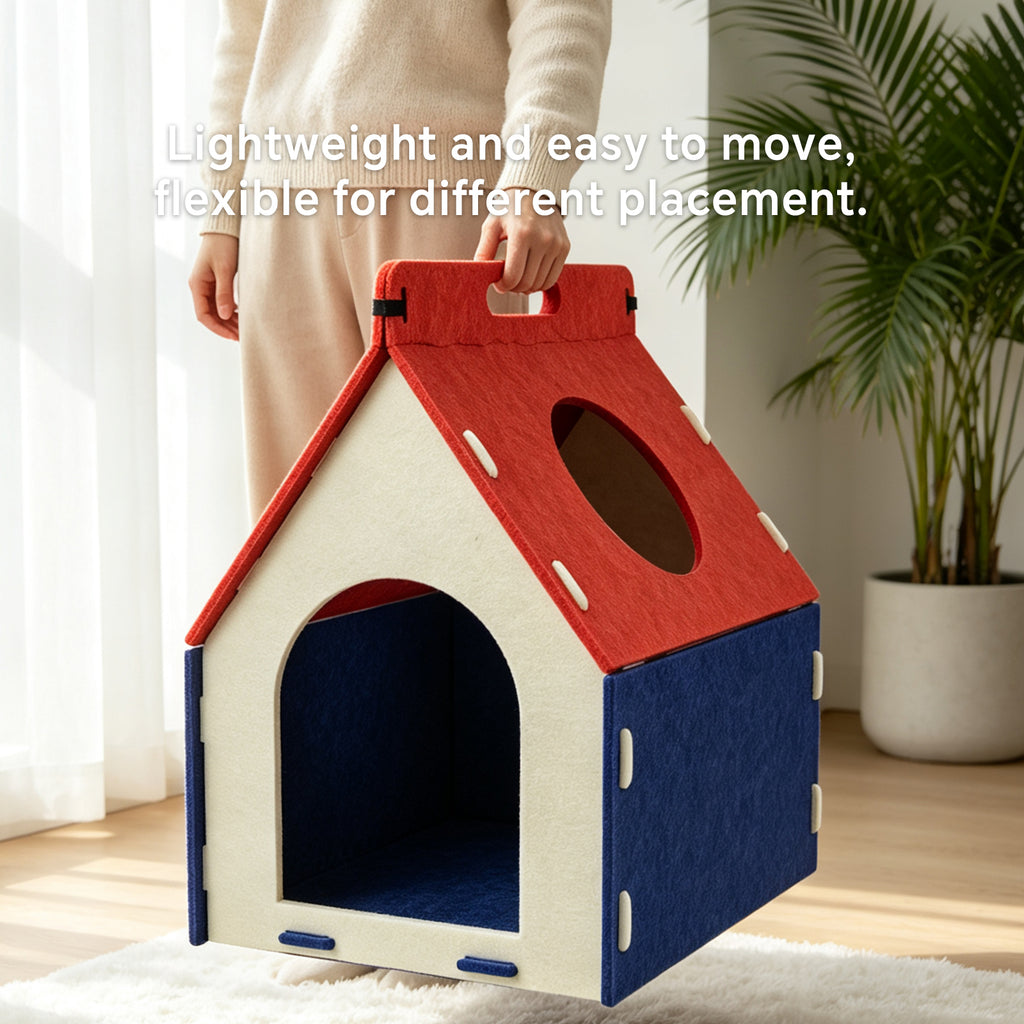 Felt Cat House for Indoor Cats, Cozy Cat Hideaway for Playing, Resting & Sleeping, Scratch-Resistant Cave Bed