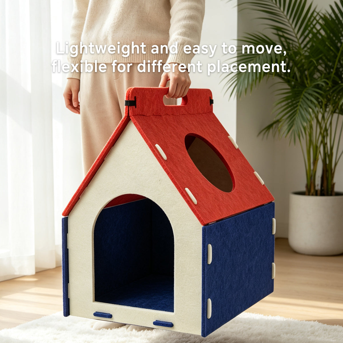 Felt Cat House for Indoor Cats, Cozy Cat Hideaway for Playing, Resting & Sleeping, Scratch-Resistant Cave Bed
