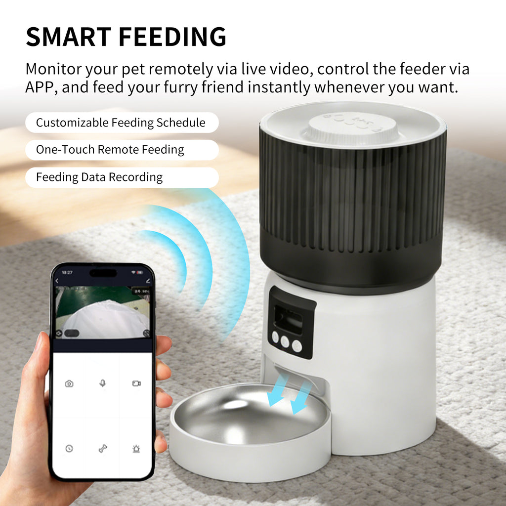 Smart Automatic Pet Feeder with Camera, WiFi App Control, 2-Way Audio, 4L Capacity, Timed Feeding for Cats & Dogs
