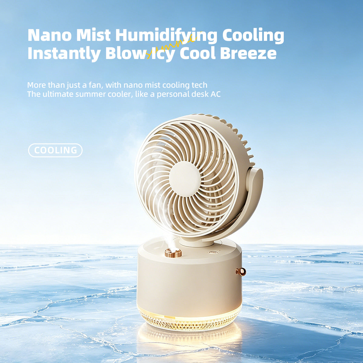 Misting Fan with 300ml Water Tank, Battery Operated Small Powerful USB Desk Fan with LED Color Lights,Portable Fan Rechargeable - Ideal for Outdoor Camping, Makeup, Home and Office Use (White)