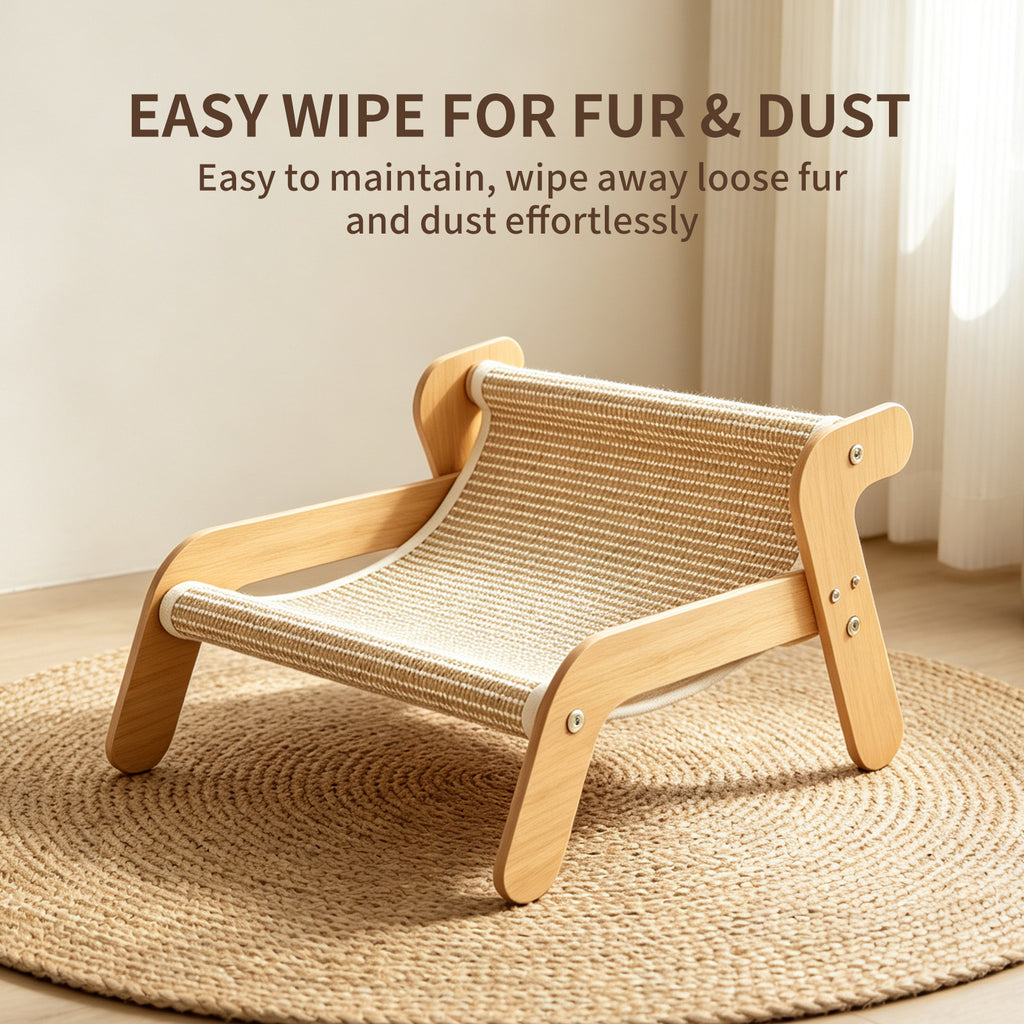 Sisal Cat Scratcher Couch, Wooden Frame Cat Lounger, Scratching Board Furniture for Indoor Cats