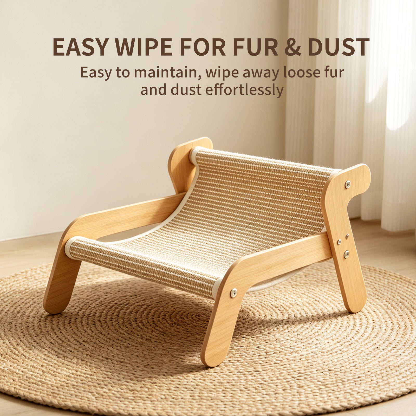 Sisal Cat Scratcher Couch, Wooden Frame Cat Lounger, Scratching Board Furniture for Indoor Cats
