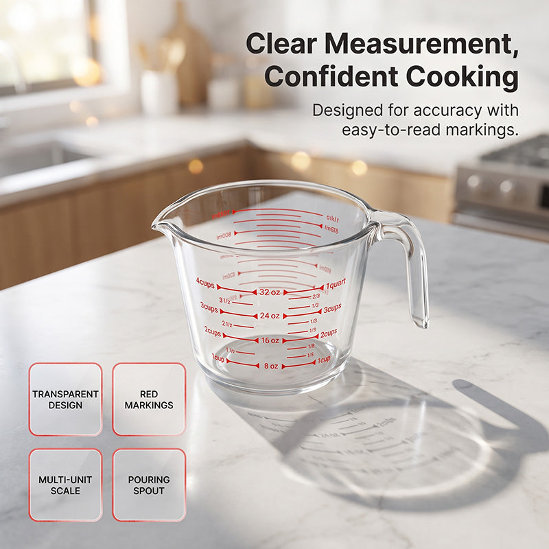 32 oz Glass Measuring Cup, Liquid Measuring Cup with Easy-Read Markings, Clear Glass Measure Cup, Dishwasher, Oven & Microwave Safe