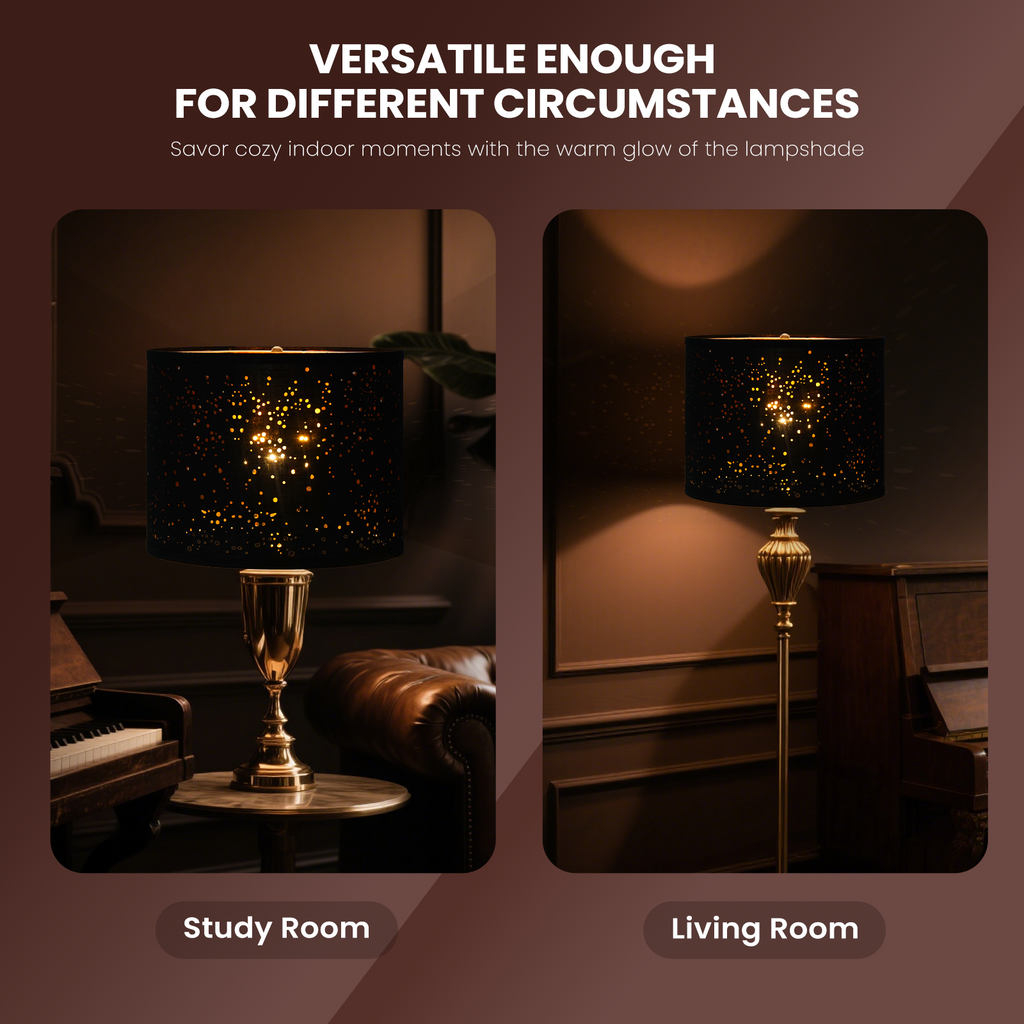 ALUCSET 2-Pack 15"×12" Black Starry Sky Drum Lamp Shades, Spider Fitter with Harp Included, Gold Inner Lining