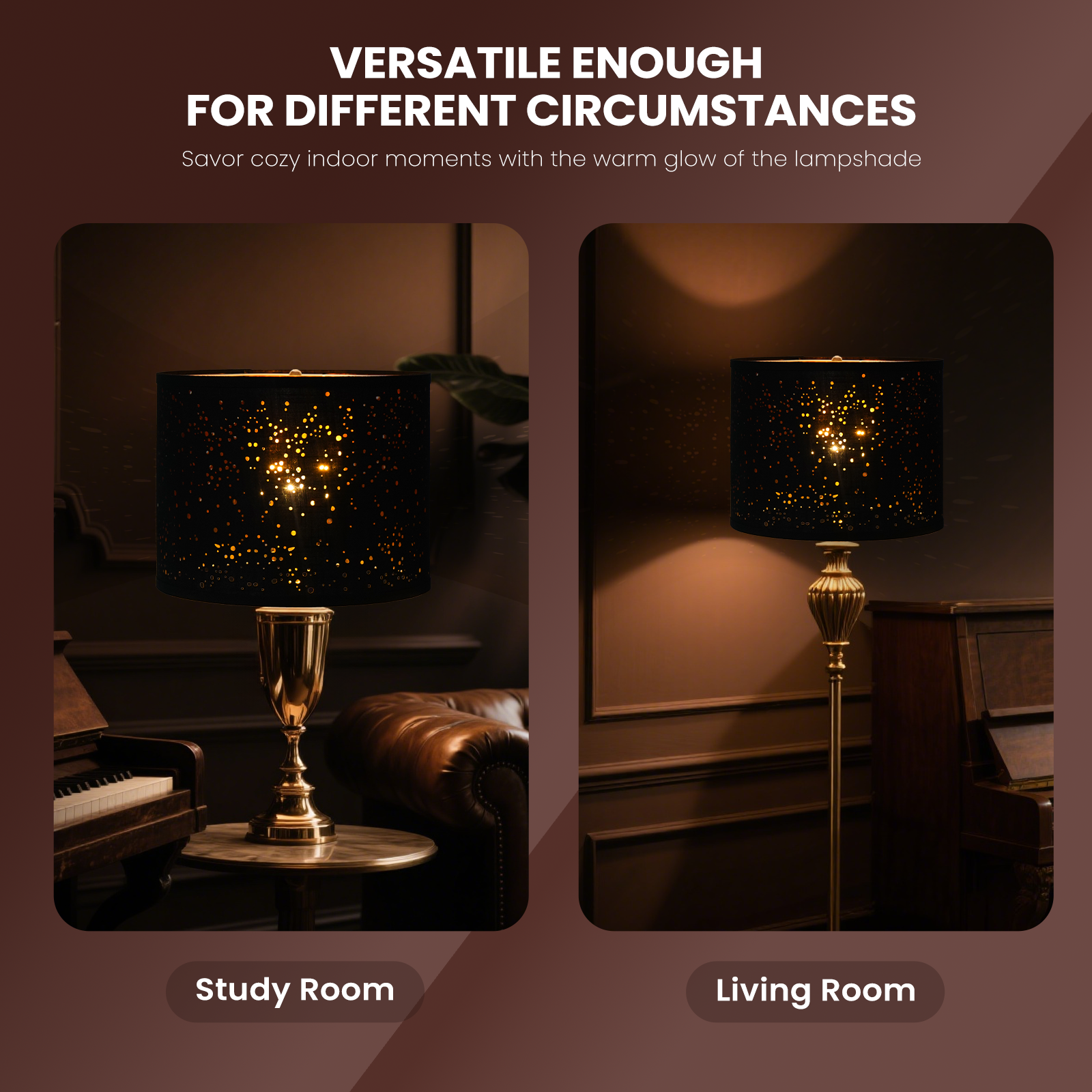 ALUCSET 2-Pack 15"×12" Black Starry Sky Drum Lamp Shades, Spider Fitter with Harp Included, Gold Inner Lining