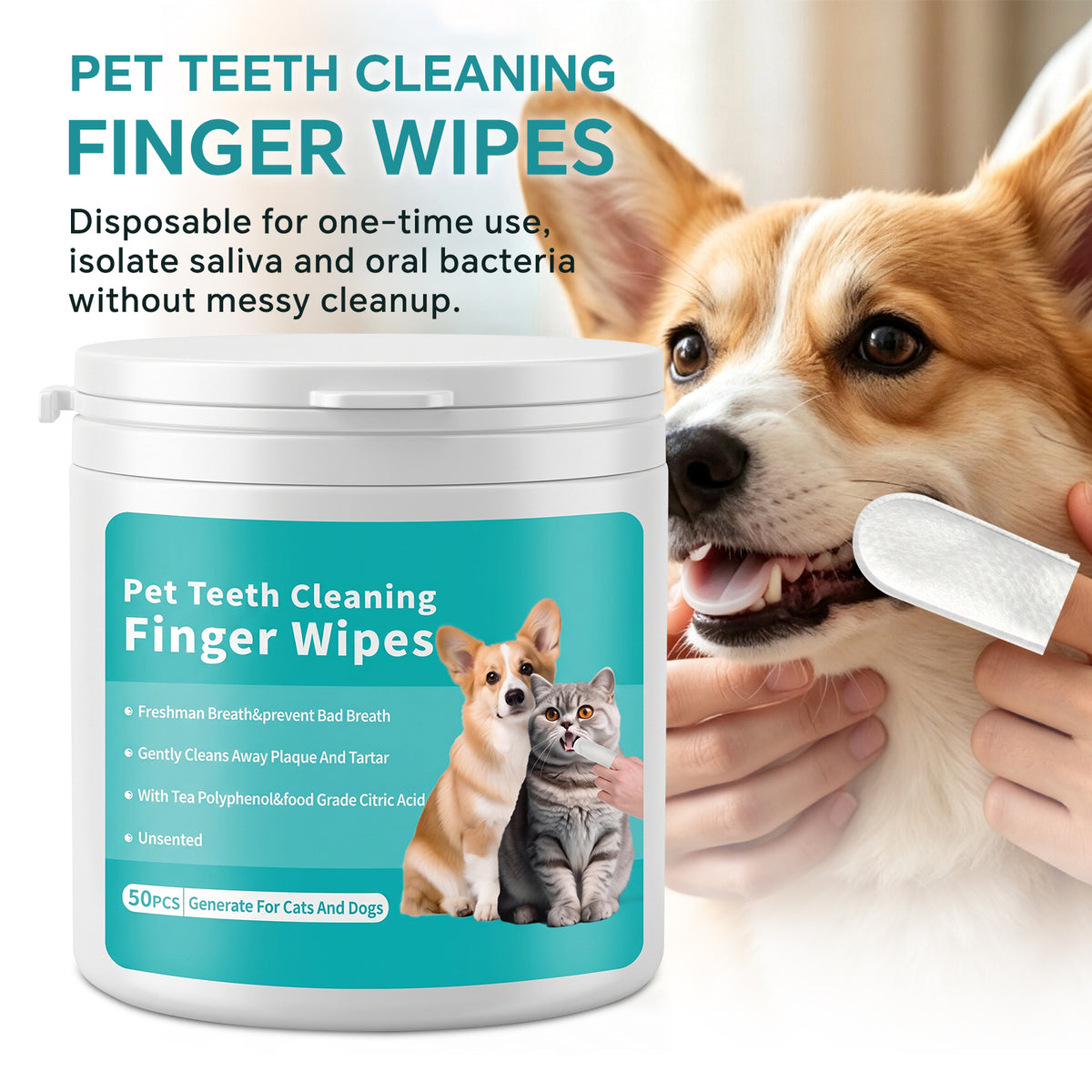 Pet Cleaning Kit 6-in-1, Includes Pet Glove Wipes, Eye Wipes, Teeth Finger Wipes, Ear Drops, Deodorizing Spray & Paw Cleaner Foam for Dogs and Cats