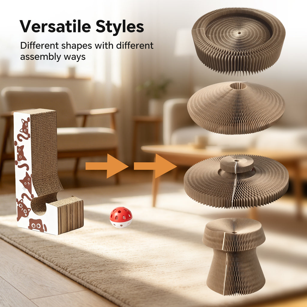 Magic Accordion Cat Scratcher Toy, Foldable Corrugated Cardboard Cat Scratching Board with Ball Track, Interactive Indoor Cat Toy & Furniture Protector