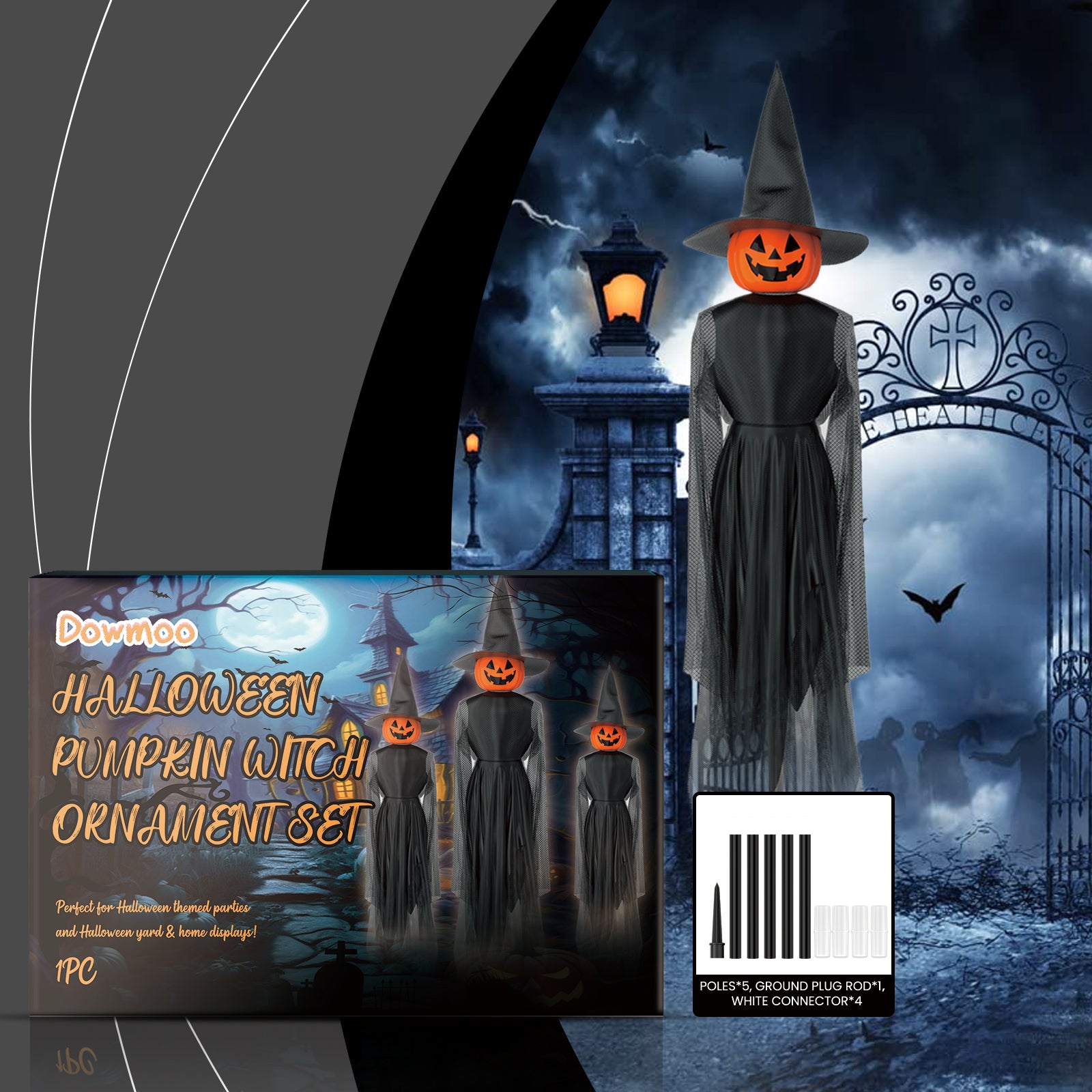 PRODUCT NAME: DOWMOO Halloween Pumpkin Witch Ornament Set