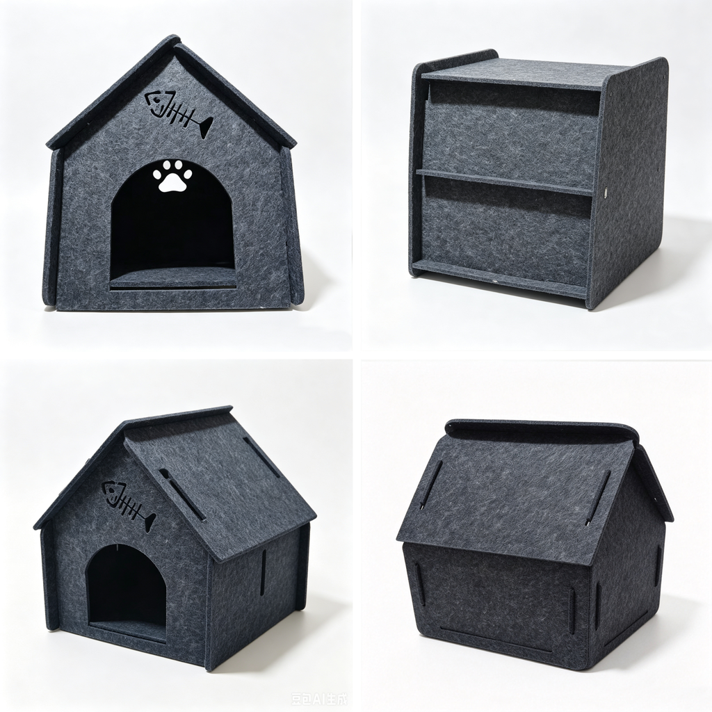 Scratch Resistant Felt Cat House Indoor Warm Insulated Cat Cave Bed Compatible with Pet Heating Pads for Kittens Small Cats