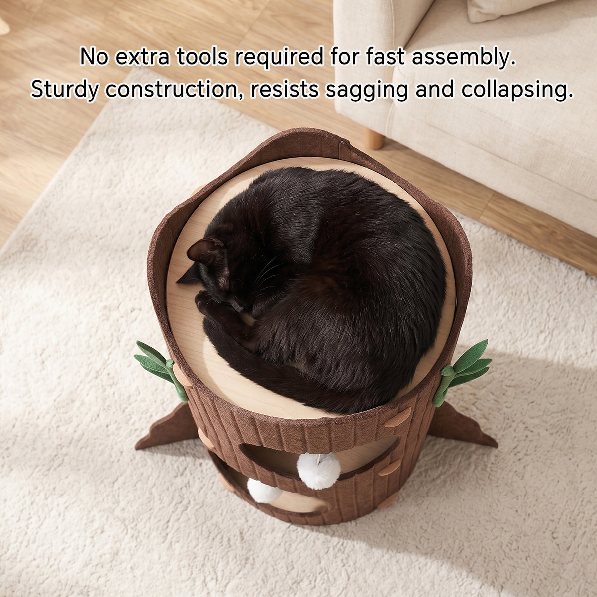 2-Tier Felt Cat House for Indoor Cats, Foldable Cat Bed Cave with Hanging Toy Ball, Scratch-Resistant Hideaway for Play & Sleep