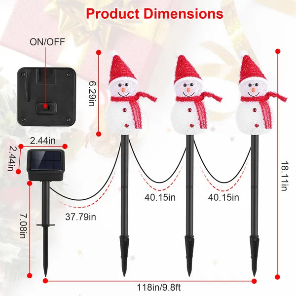Solar Christmas Snowman Garden Stake Lights, 3 Pack Warm LED Solar Powered Pathway Lights with Red Hat & Scarf, Outdoor Holiday Yard Decor