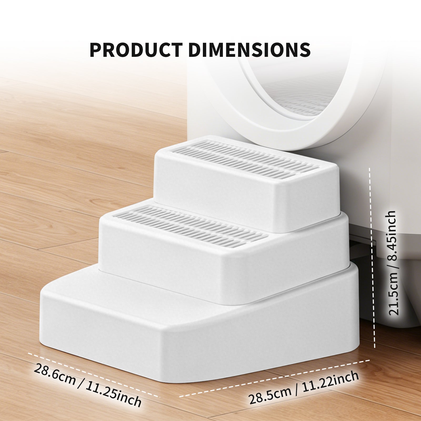 Adjustable 3 Steps Litter Box Ramp, Litter Box Step with Filter Function, Easy to Clean Cat Litter Stair Catcher for Older Cats and Small Cats