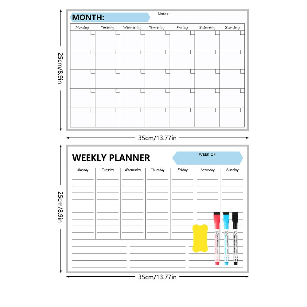 AEELLEEA-Magnetic Fridge Planner Dry Erase Board, Reusable Refrigerator Calendar Message Board for Home Kitchen Note Taking