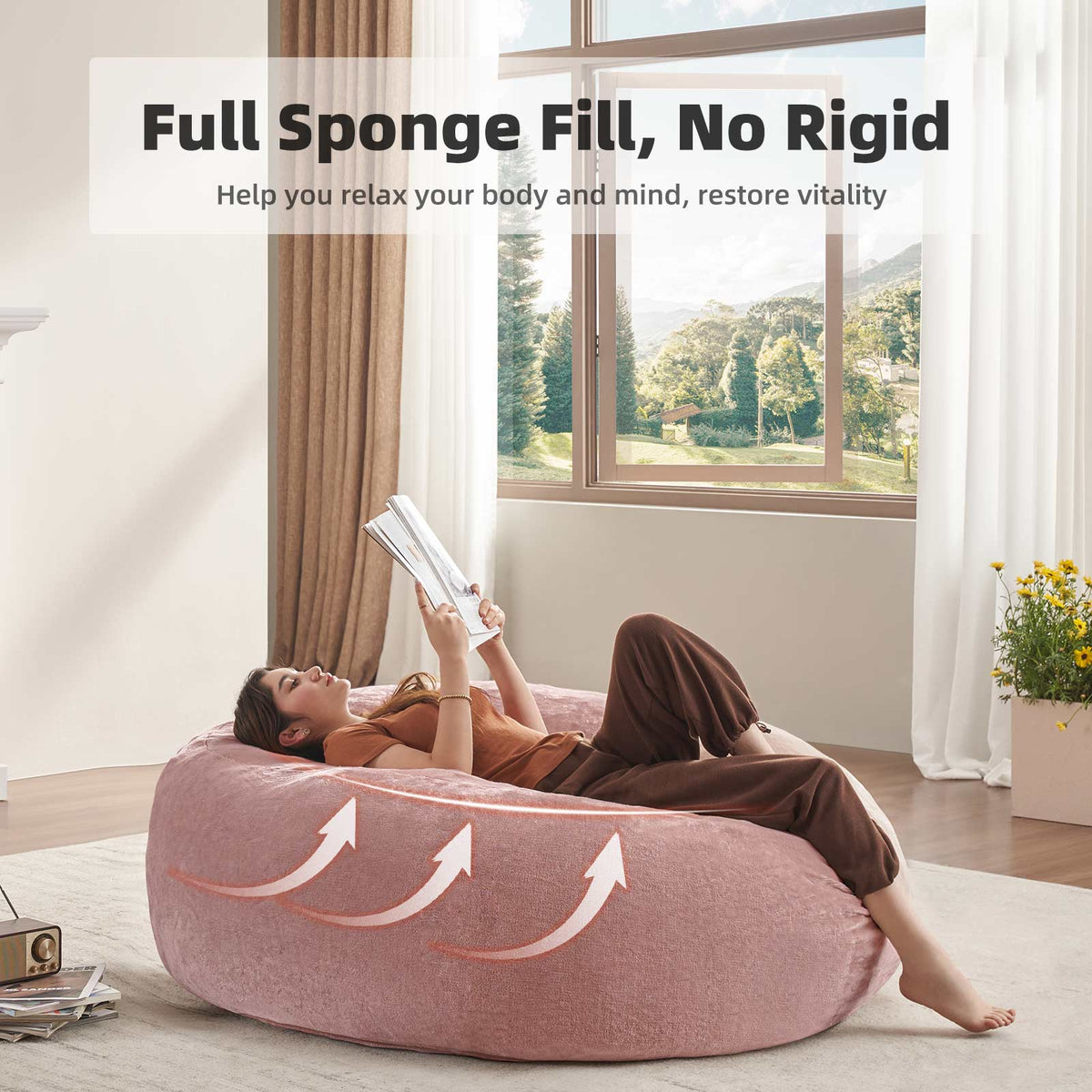 AEELLEEA 5FT Teddy Velvet Bean Bag Chair, Shredded Memory Foam Giant Lazy Sofa, Removable Machine Washable Cover for Living Room Bedroom