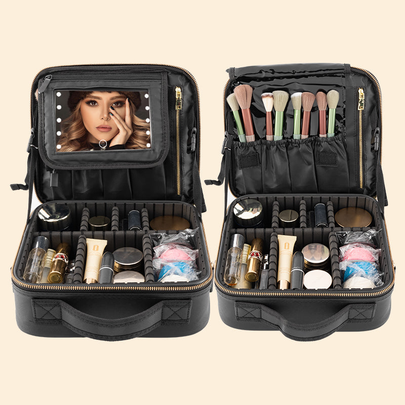 Large Capacity Makeup Organizer Travel Bag with Mirror, Shoulder Strap Cosmetic Storage Case for Makeup, Toiletries & Beauty Essentials