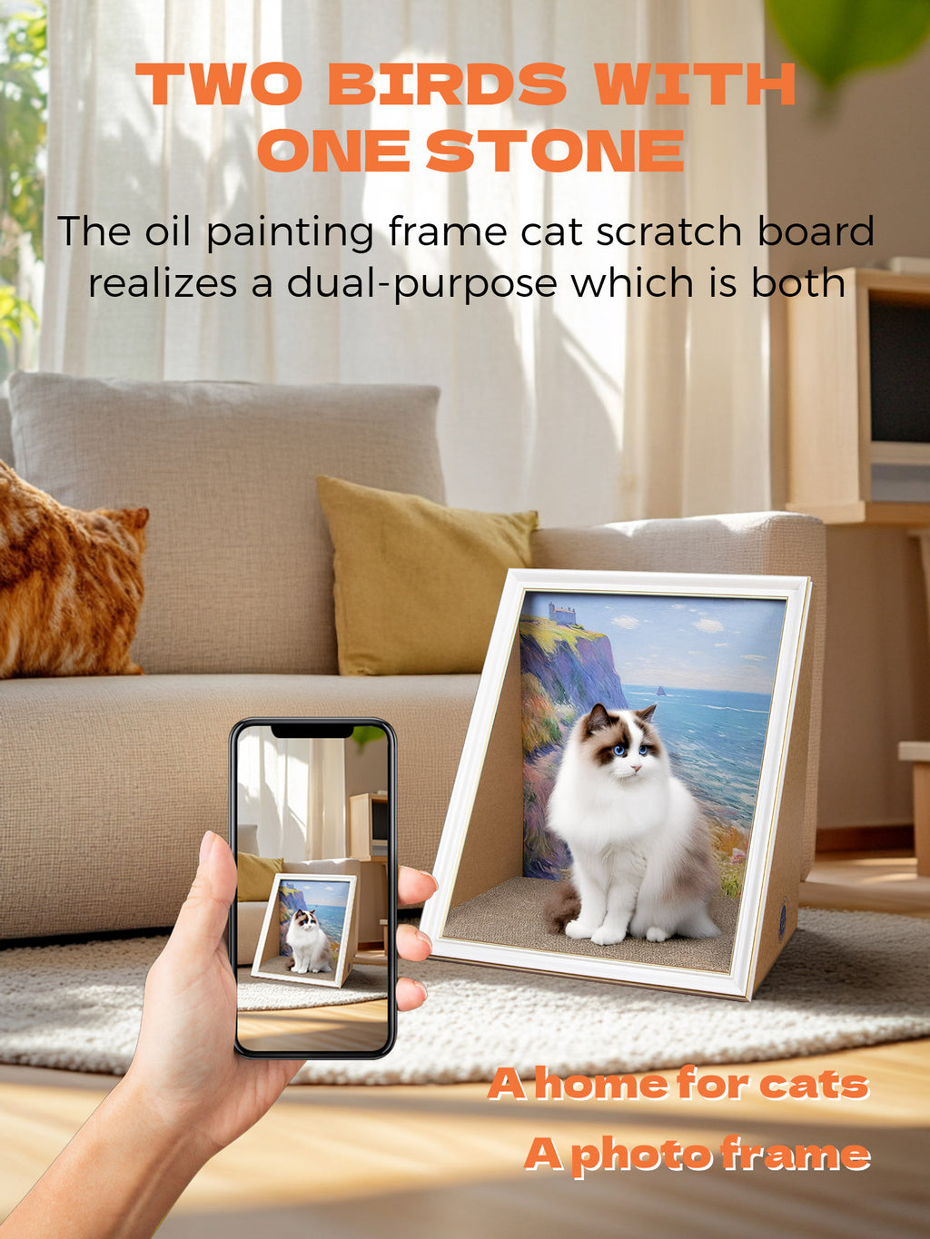 Cat Scratch House Oil Painting Cat Scratcher Cardboard House Large Cat Cave with Replaceable Scratching Boards Cat's Favorite Resting Spot