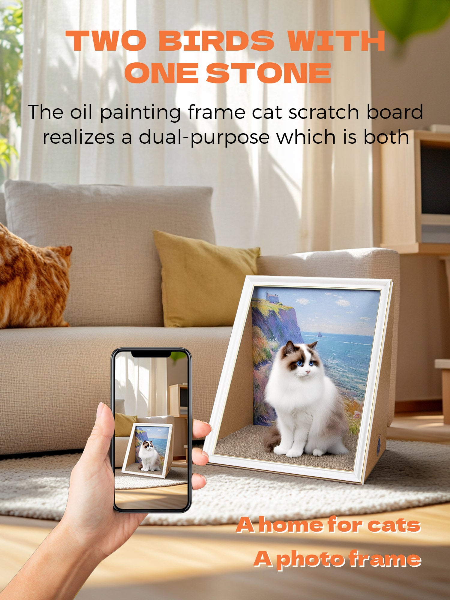 Cat Scratch House Oil Painting Cat Scratcher Cardboard House Large Cat Cave with Replaceable Scratching Boards Cat's Favorite Resting Spot