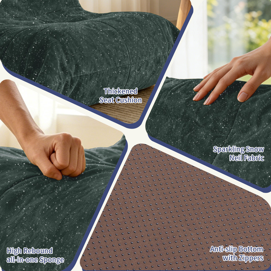 AEELLEEA Dark Green Sparkling Chenille Bean Bag Chair, Ergonomic Lazy Sofa with Removable Cover & Anti-Slip Base