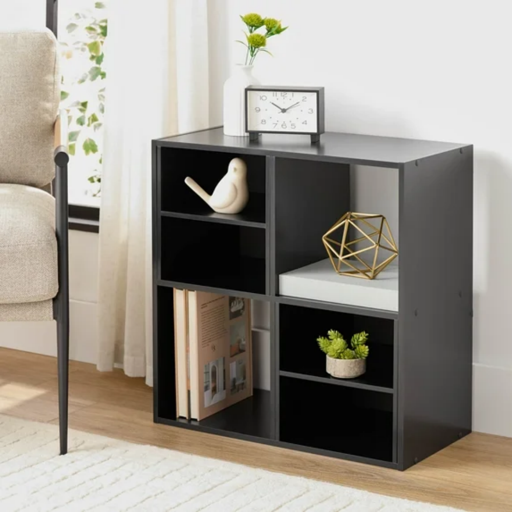 AEELLEEA 4 Cube Storage Organizer, Black Open Cubby Bookshelf, 23.7"×23.78"×11.73" Modular Storage Shelving Unit for Bedroom, Living Room & Office, Multipurpose Display Cabinet