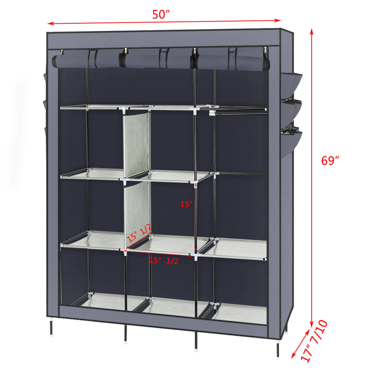 AEELLEEA- Freestanding Non-Woven Fabric Wardrobe, 69 Inch Portable Assembled Closet with Steel Frame