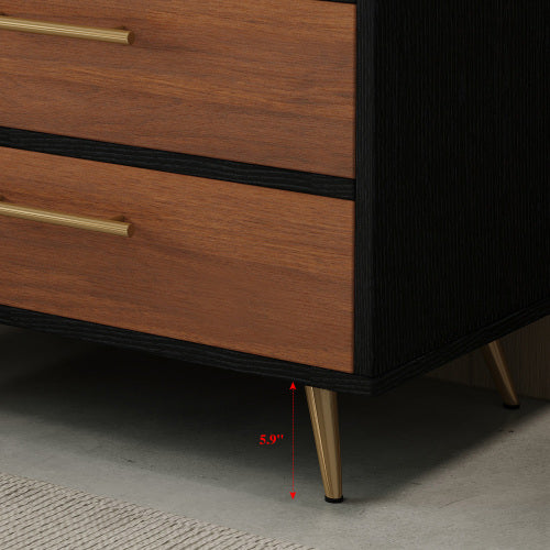 Black Walnut Bathroom Vanity with Sink, Freestanding 3-Drawer Storage Cabinet with Wood Top Gold Legs, Modern Lavatory Console