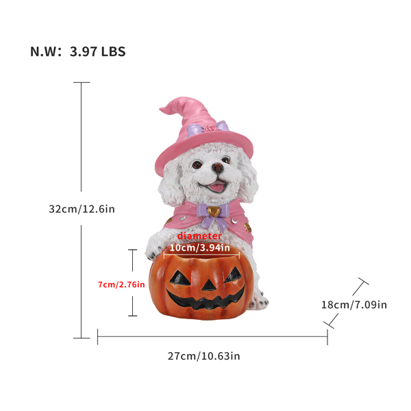 Halloween Dog Figurine with Pumpkin Candy Bowl, 12.6" Cute Witch Dog Statue Candy Dish for Halloween Home Table Porch Decor, Holiday Gift