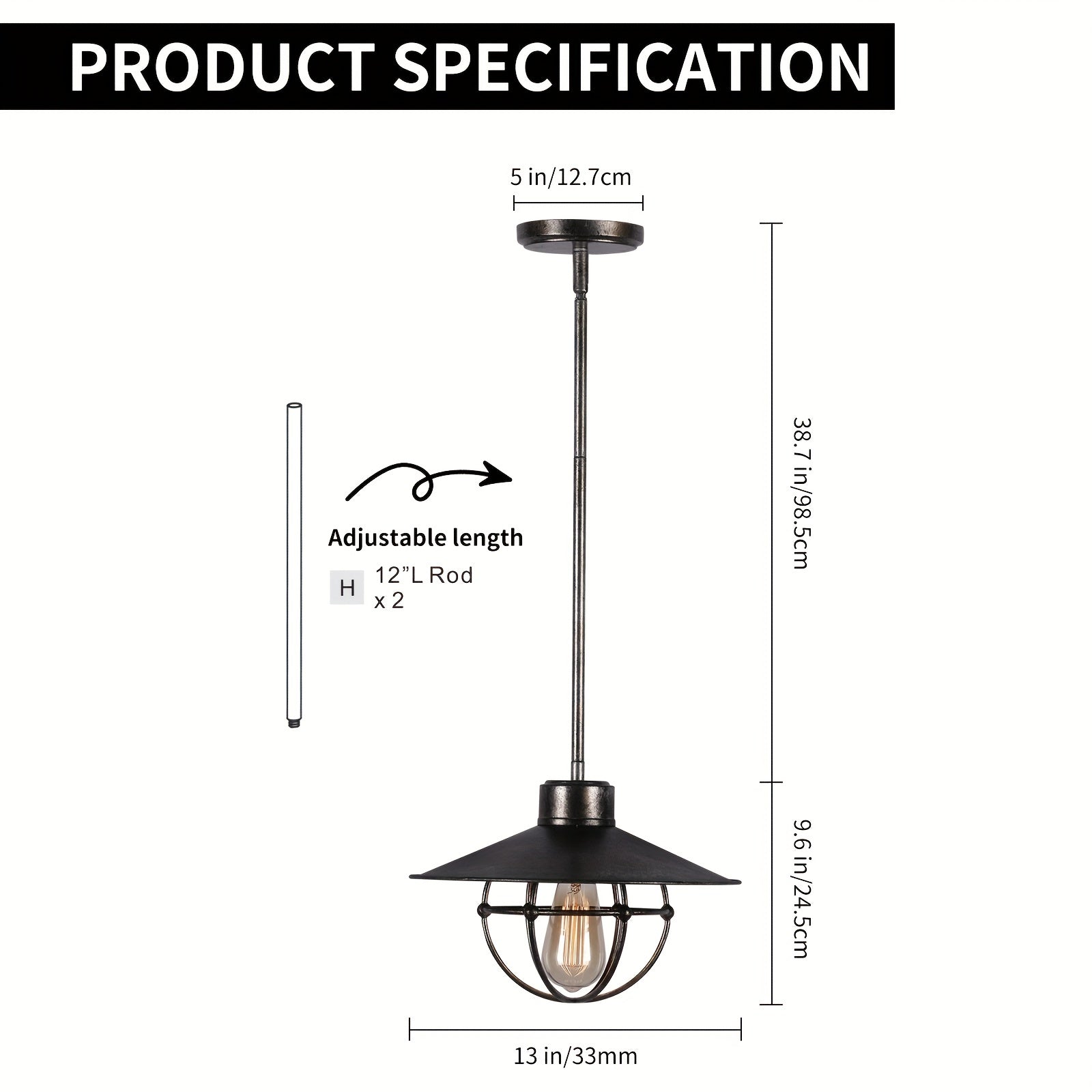 Single-Head Simple Vintage Industrial Edison Pendant Light - Height Adjustable American Rustic Lighting Fixture - Ideal for Bar, Dining Room & Kitchen