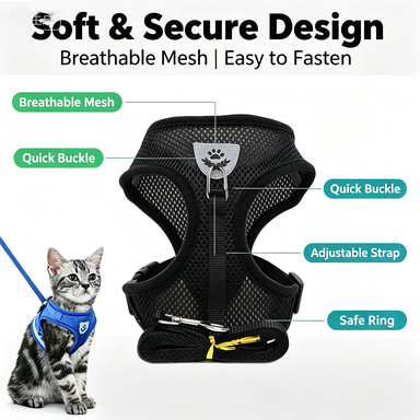 Adjustable Reflective Pet Vest Harness & Leash Set, Control Safety Vest for Cats & Dogs, S M L XL Sizes for Daily Walking