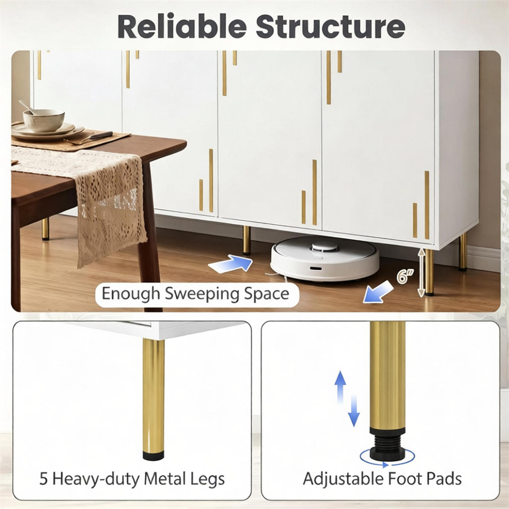 AEELLEEA 55"W White 4-Door Storage Sideboard Cabinet, 33"H Buffet Cabinet with Gold Metal Legs for Kitchen Dining Room
