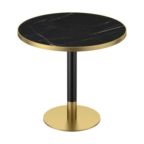 AEELLEEA 31.5-Inch Round Dining Table, Black Marble-Look Top with Black and Gold Metal Pedestal Base, Modern Kitchen Table