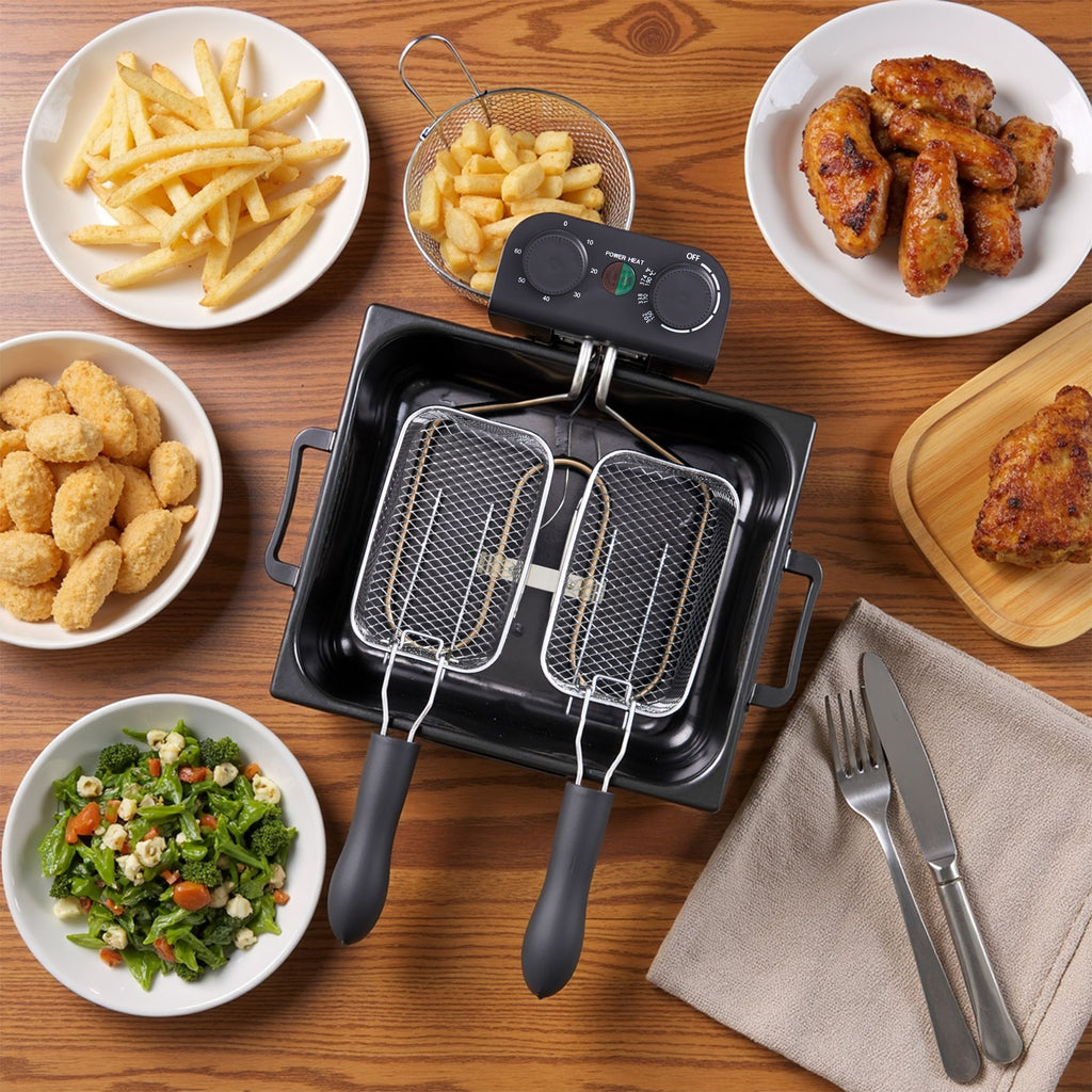 1700W Electric Deep Fryer, 5L Stainless Steel Countertop Deep Fryer with 3 Frying Baskets, Adjustable Temp & View Window Lid, Dishwasher‑Safe for Home Cooking
