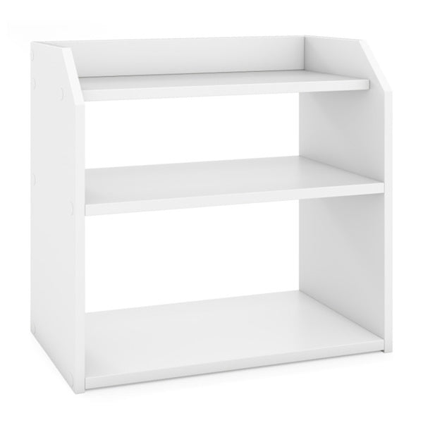 3 Tier Desktop Storage Shelf, White Wood Countertop Organizer Stepped Design, Kitchen Spice Rack Book Shelf Plant Stand for Office Home
