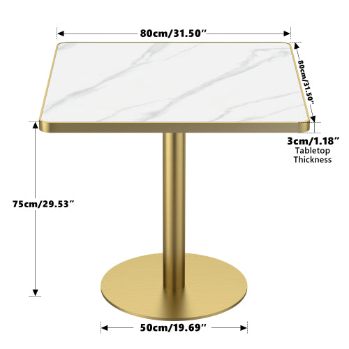 AEELLEEA 31.5-Inch Square Dining Table, White Marble-Look Top with Gold Metal Pedestal Base, Modern Kitchen Table