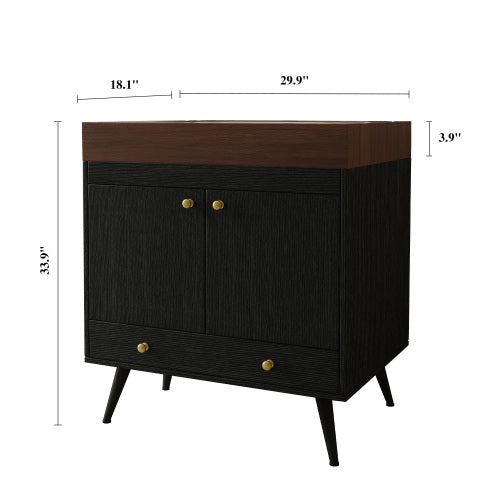 Modern Freestanding Bathroom Vanity with Sink, Black Walnut 2-Door Storage Cabinet with Drawer and Wood Top, Lavatory Console for Bathroom
