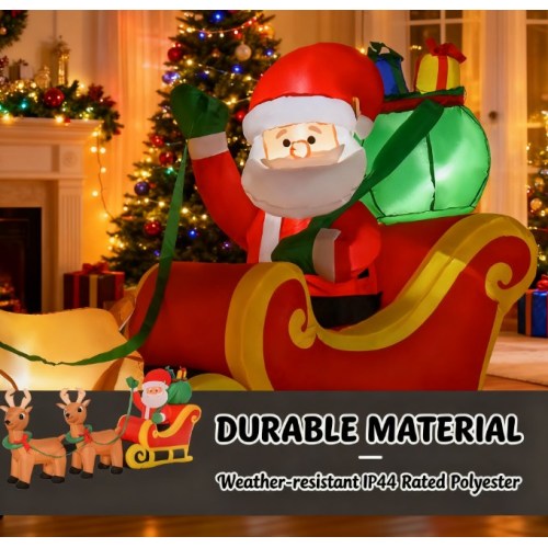 AEELLEEA 8FT Inflatable Santa Sleigh with 2 Reindeer, Pre-Lit LED Christmas Outdoor Yard Decoration