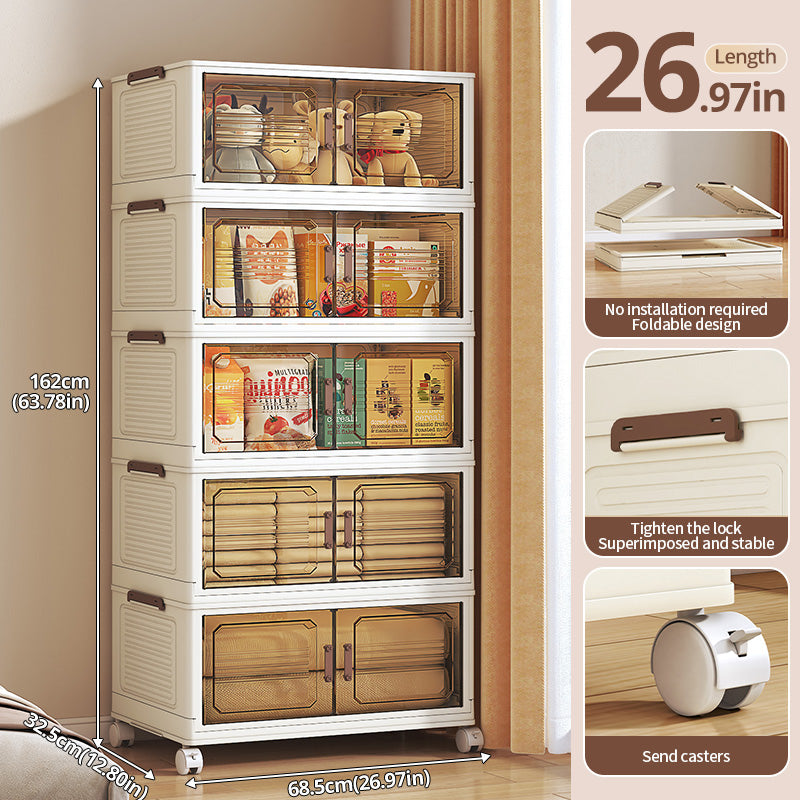Stackable Foldable Lidded Storage Bins with Doors & Wheels - Foldable Storage Cabinet for Home, Dorm & Office