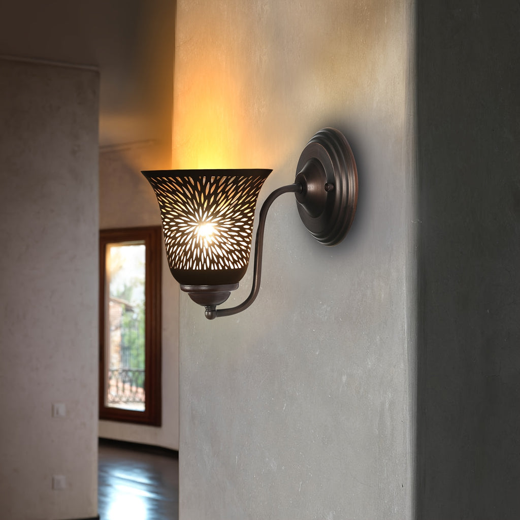 4 Pack Etched Chrysanthemum Metal Pendant Light Shades, 1-5/8" Fitter, Outer Black & Inner Gold Finish, for Ceiling Fan Light Cover Replacement, 5.12" H, 6" Dia