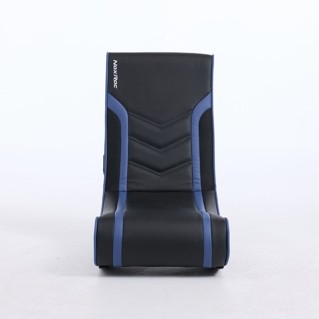 AEELLEEA 28.3in Foldable Floor Rocker Gaming Chair, PU Leather Game Seat with Storage Pocket, Blue Accent