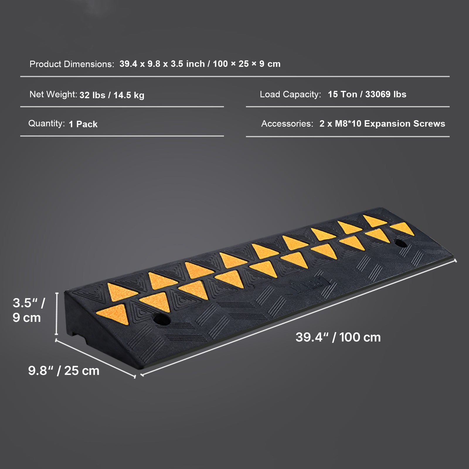 3.7" Rise Rubber Curb Ramp, 39.4" Long Threshold Ramp for Doorways, Heavy Duty Wheelchair Ramp for Home, Groceries & Vehicles, 15T Load Capacity