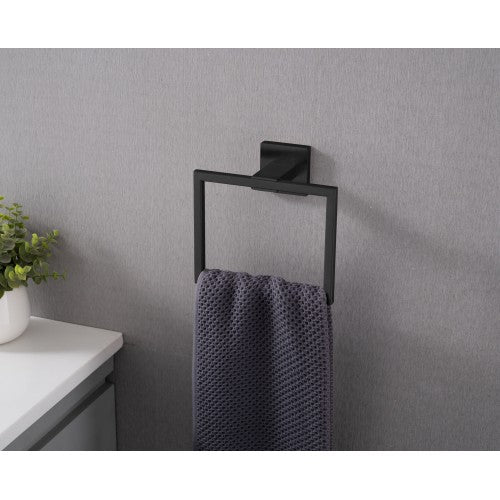 AEELLEEA 5-Piece Matte Black Bathroom Hardware Set, 23.82" Towel Bar Towel Ring Toilet Paper Holder 2 Robe Hooks Wall Mount Kit