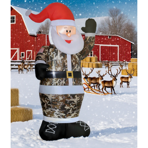 AEELLEEA 8' Inflatable Santa Christmas Decoration with Built-In LED Lights, Camouflage Outdoor Yard Holiday Decor