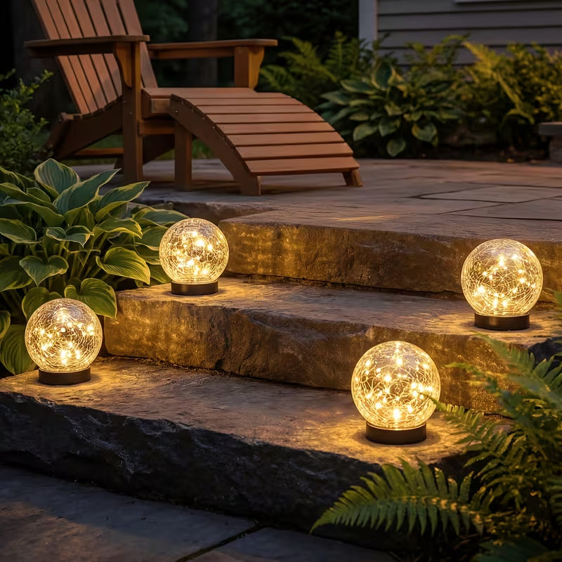 4 Pack Small Solar Globe Lights Outdoor Waterproof‑Solar Balls‑Solar Garden Lights‑Orbs for Outside Cracked Glass Ball for Lawn Patio Yard Backyard Decorations
