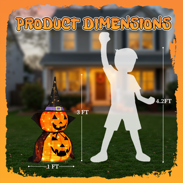2‑Pack 3ft 2‑Tier Expandable Orange Standing Pumpkin with Cape,150 Warm White LED Lights UK Plug for Home Halloween Party Decor