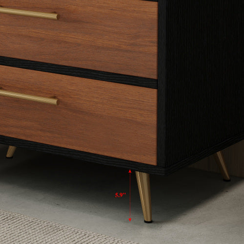 Black Walnut Bathroom Vanity with Sink, Freestanding 3-Drawer Cabinet with Marble Top Gold Legs, Modern Lavatory Console for Bathroom