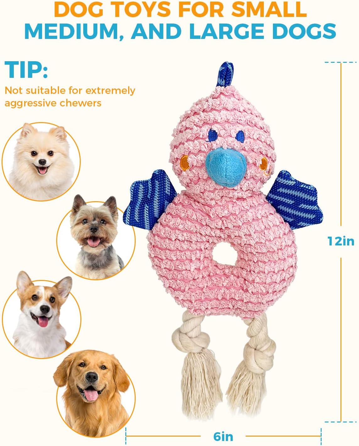 ZippyPaws Durable Squeaky Dog Toy for Medium/Aggressive Chewers (Pink Chick)