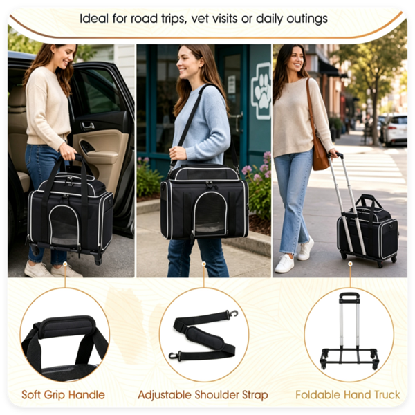 Rolling Pet Carrier with Wheels