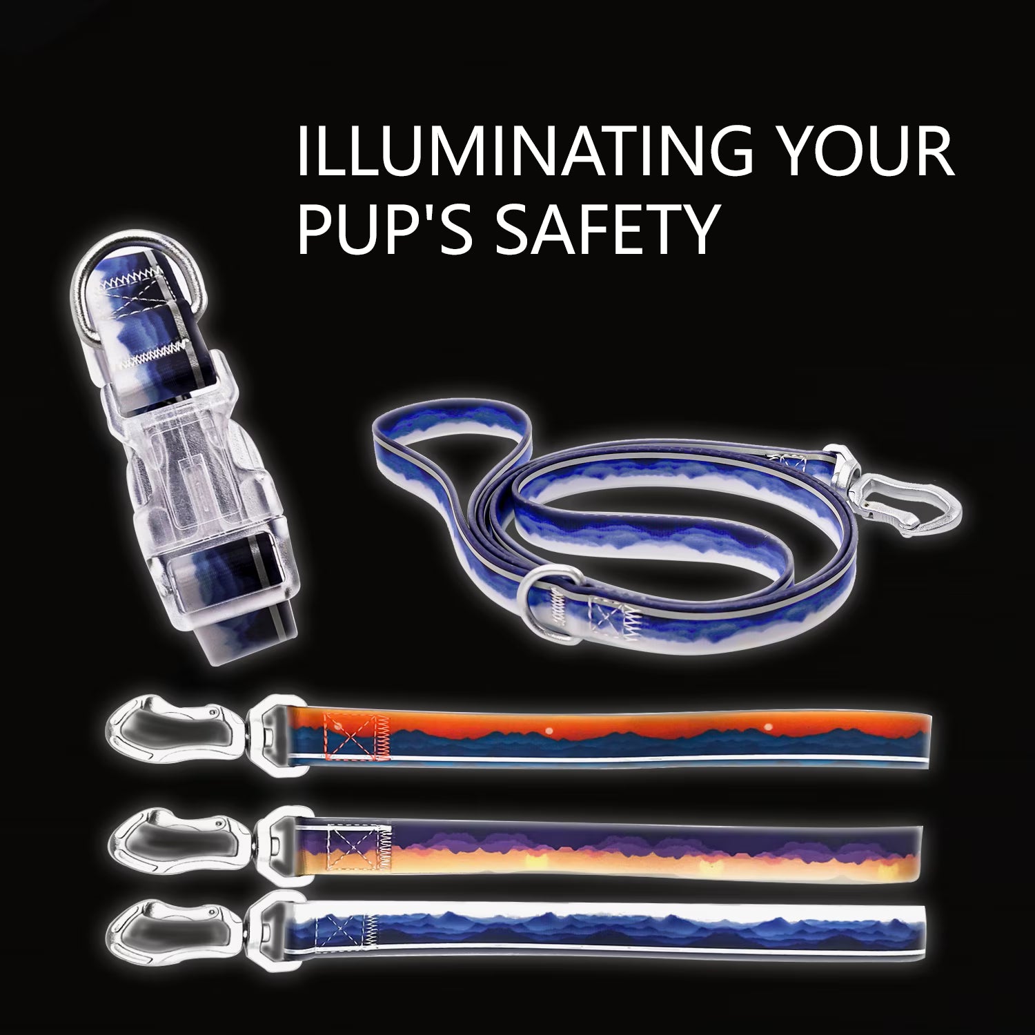 Reflective Dog Collar and Leash Set, Waterproof Adjustable Dog Leash with Metal Swivel Clip, Soft Handle Pet Leash Collar for Medium Large Dogs