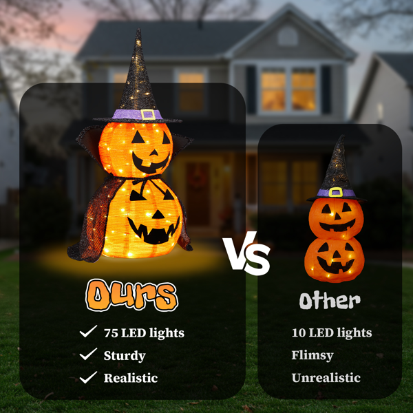 2‑Pack 3ft 2‑Tier Expandable Orange Standing Pumpkin with Cape,150 Warm White LED Lights UK Plug for Home Halloween Party Decor