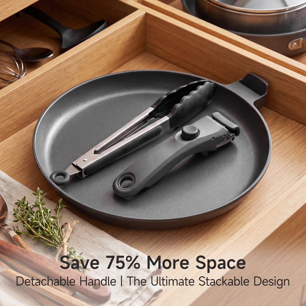 11 Inch Nonstick Crepe Pan with Detachable Handle, Titanium Pancake Pan, Flat Tawa Dosa Tortilla Pan, Induction Compatible, Oven Safe, Dishwasher Safe, PTFE & PFOA Free